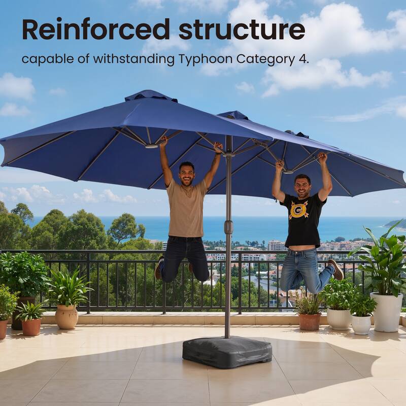 OVIOS 15ft Double-Sided Patio Umbrella with Crank & Weighted Sandbag Base
