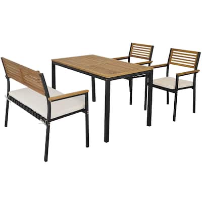 Costway 4 PCS Patio Furniture Set with Acacia Wood & Metal Frame - See Details