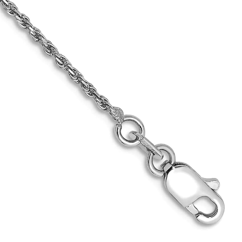 Curata 10k Yellow or White Gold Solid 1.2mm Diamond-cut Rope Chain Bracelet - 7" or 8" - 7 Inch - White