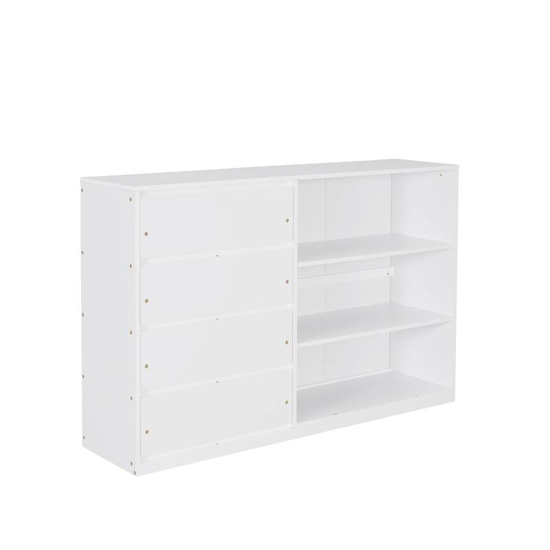 Full-Over-Full Bunk Bed with Storage Drawers and Shelves, Solid Pine Wood Frame