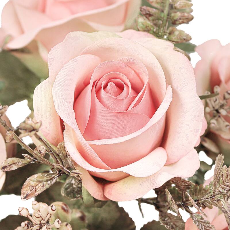 Set of 2 Blush Pink Artificial Rose Flower Stem Bush Bouquet 15in - 15" L x 8" W x 8" DP