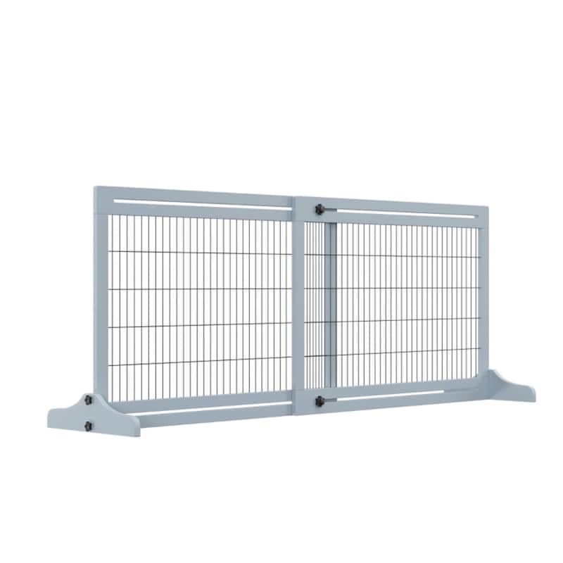 Wooden Pet Gate with Adjustable Length Perfect for Small to Medium Dogs - Grey