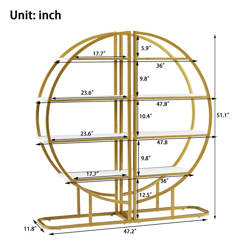 4-Tier Home Office Open Bookshelf with a Versatile Round Design, MDF and Steel Construction