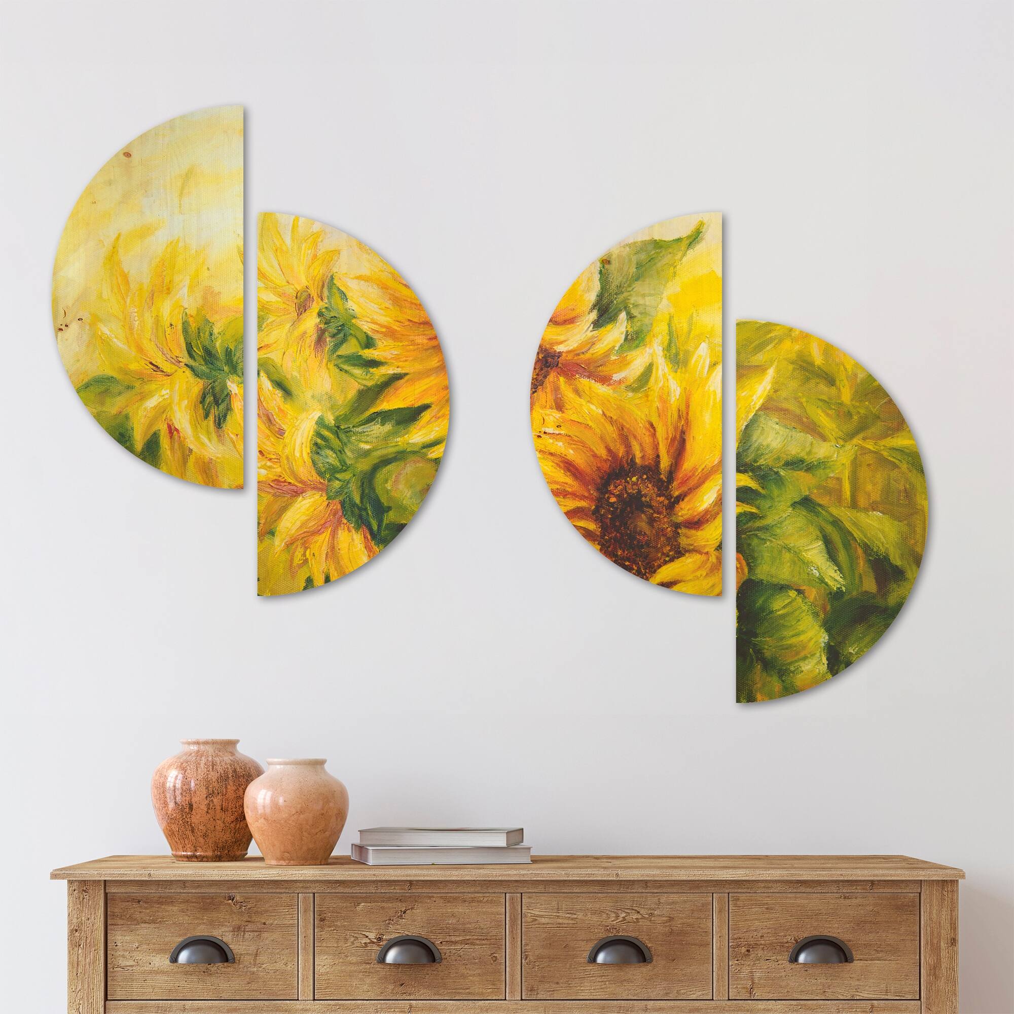 Designart 'Bright Yellow Sunny Sunflowers' Floral Wood Wall Art Set of ...