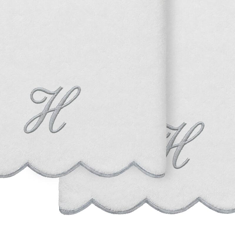 Authentic Hotel and Spa 100% Turkish Cotton Grey ADORNIA Scallop Personalized 2 Piece Bath Towel Set - 2 Bath Towels