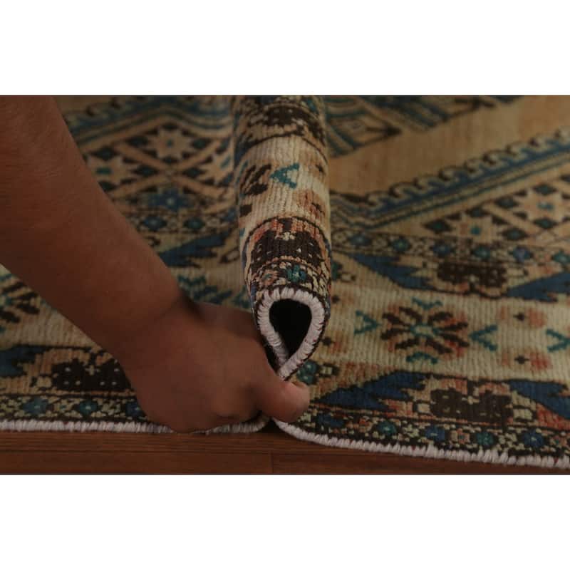 Geometric Bakhtiari Persian Vintage Rug Handmade Orange Wool Carpet - 6'8"x 9'5"