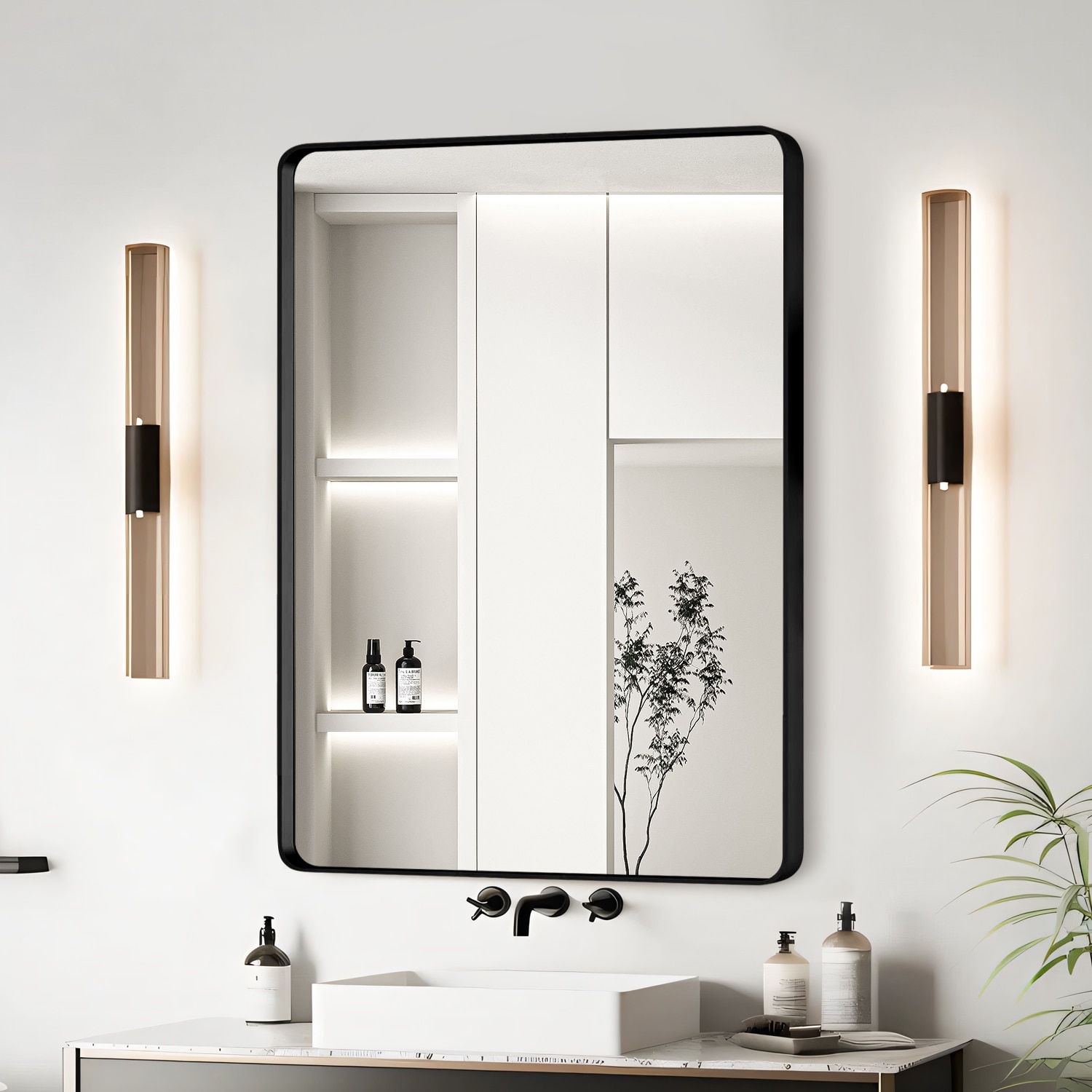 20x30 Inch Black Aluminium Frame Bathroom Mirror, Clear Reflection With No Distortion