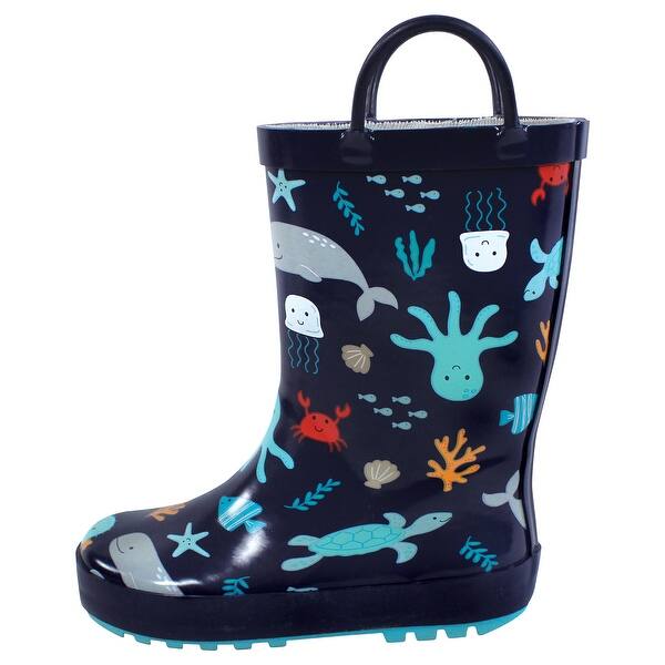 slide 1 of 1, Hudson Baby Infant Boy Rain Boots, Sea Characters 10T - Sea Characters
