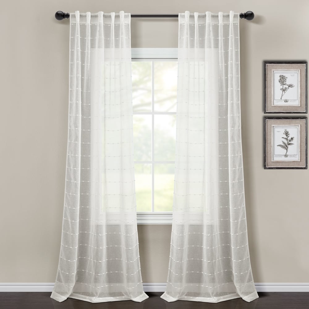 Lush Decor Farmhouse Textured Back Tab Rod Pocket Sheer Window Curtain Panels Set