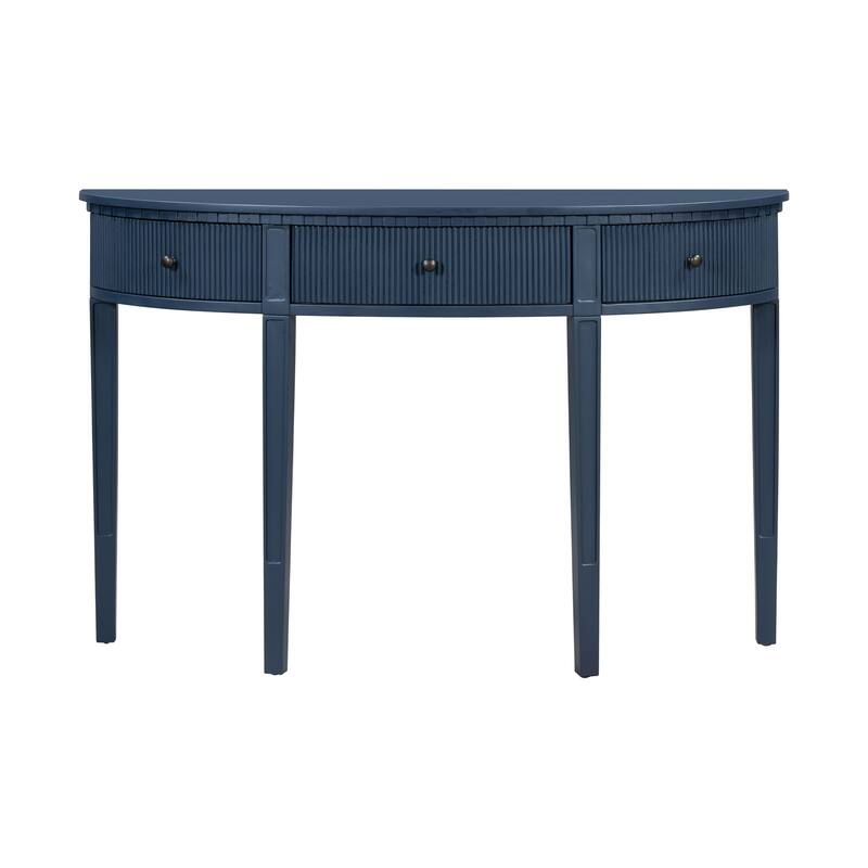 Curved Console Table with Vertical Stripe Drawer Fronts and 4 Legs