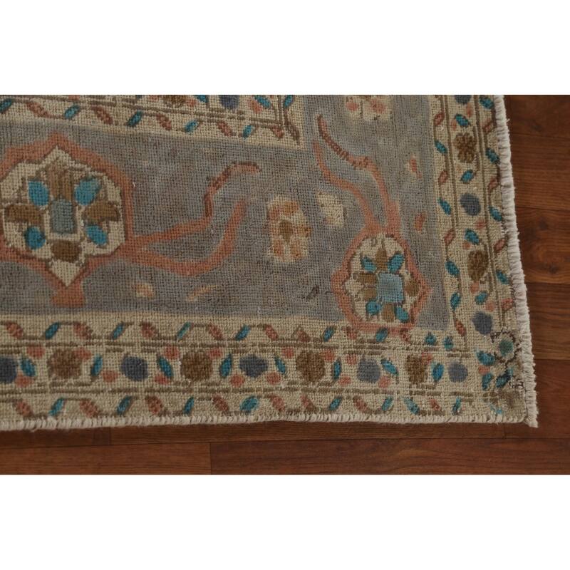 Blue Over-Dyed Tabriz Persian Vintage Rug Hand-Knotted Wool Carpet - 6'9"x 9'9"