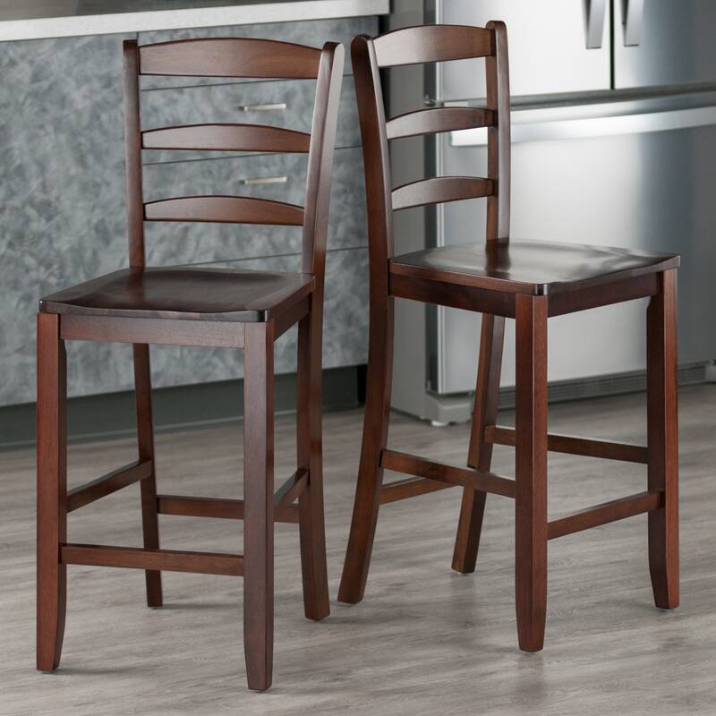 2-Pc Ladder-back Counter Stool Set, Walnut - 16.44 x 19.67 x 39.44 inches