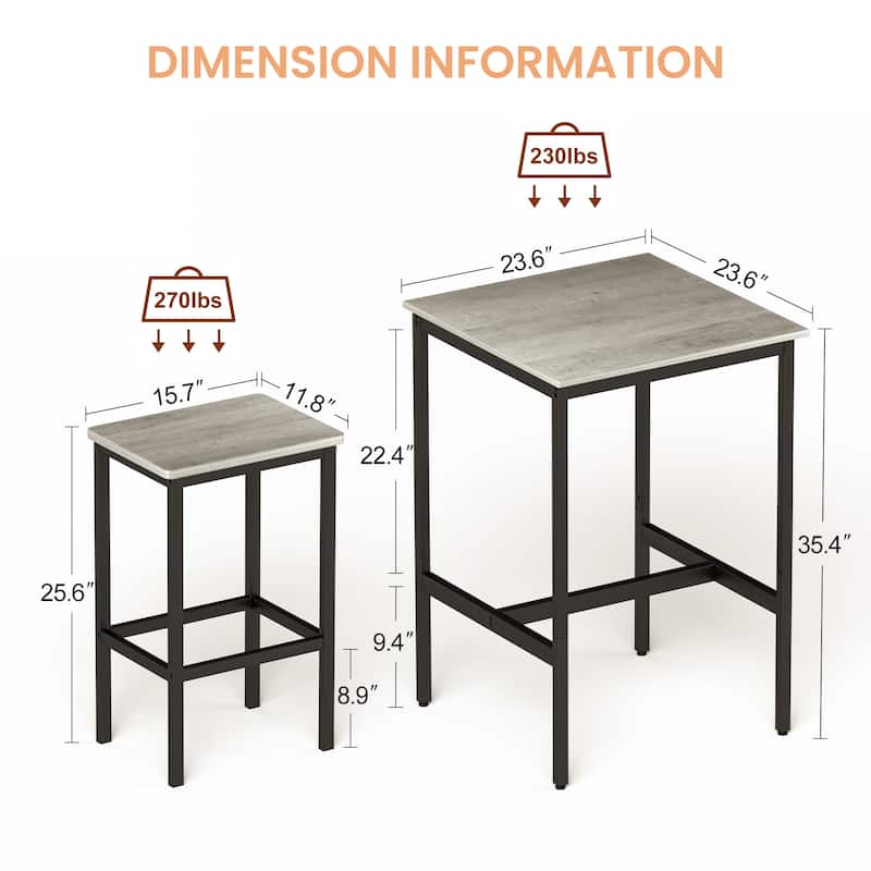 Square Bar Table with 2 Bar Chairs