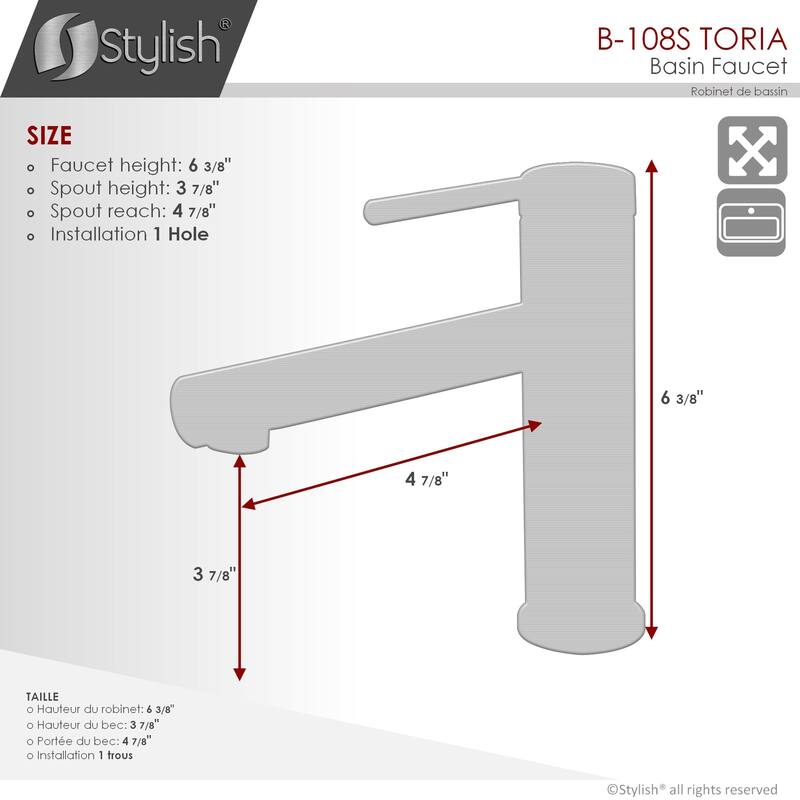 STYLISH Single Handle Modern Bathroom Basin Sink Faucet in Stainless Steel - Faucet Height: 6 3/8" Spout Height: 3 7/8"
