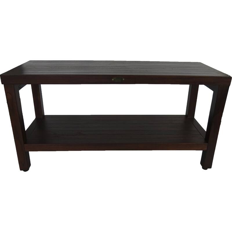 Compact Rectangular Teak Shower / Outdoor Bench with Shelf in Brown Finish