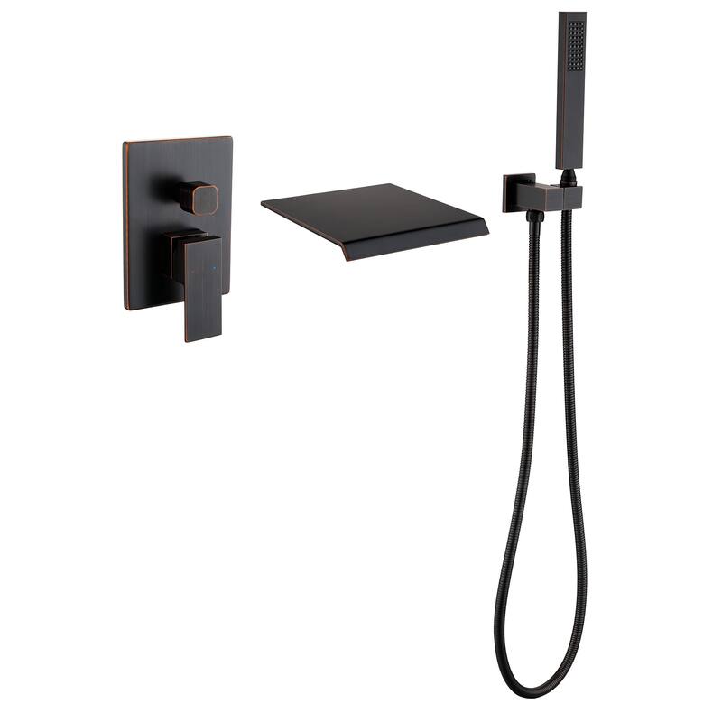 Single Handle Wall Mounted Roman Tub Faucet with Diverter and Handshower - Oil Rubbeld Bronze