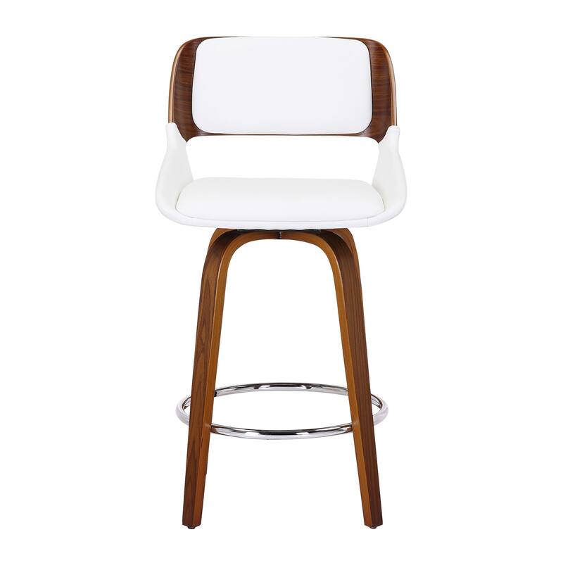 Mid-Century Faux Leather and Wood 26" Counter Stool with Swivel, Set of 2