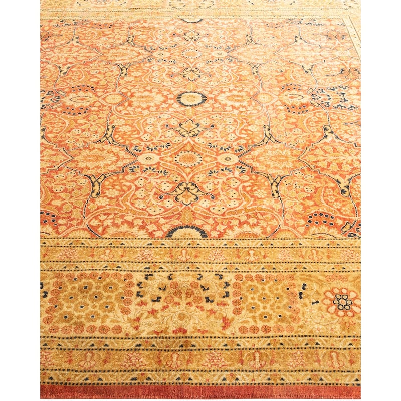 Overton Handknotted Wool Traditional Oriental Orange Square Area Rug - 6' x 9'