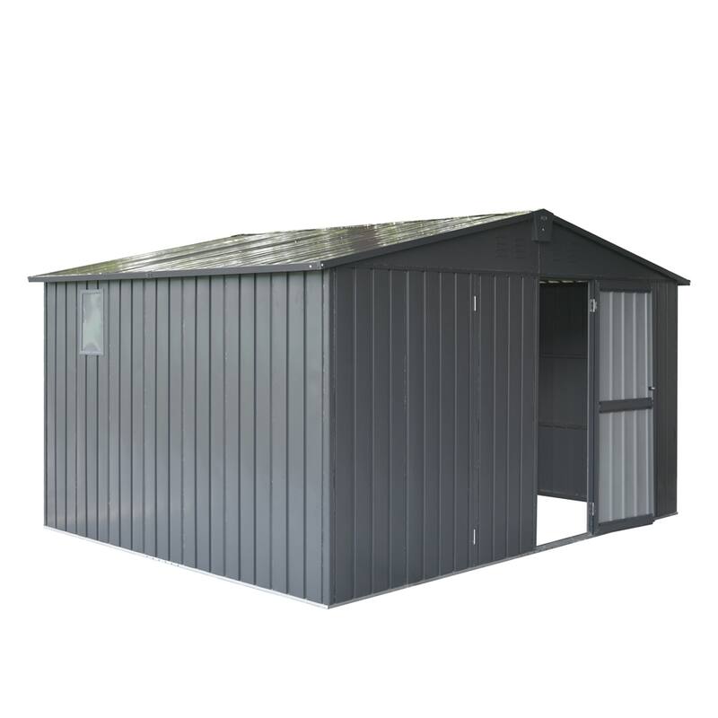 Galvanized Frame Backyard Storage Shed with Windows and Lockable Door