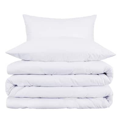 HomeRoots White King Cotton Blend 1000 Thread Count Washable Duvet Cover Set