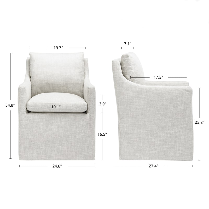 Modern 19" Seat Wide Upholstered Rolling Dining Chairs with Casters