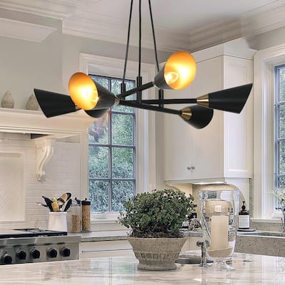 Modern 6-Light Black Gold Metal Chandelier Ceiling Lights for Dining Room - 26" D x 4.5" H