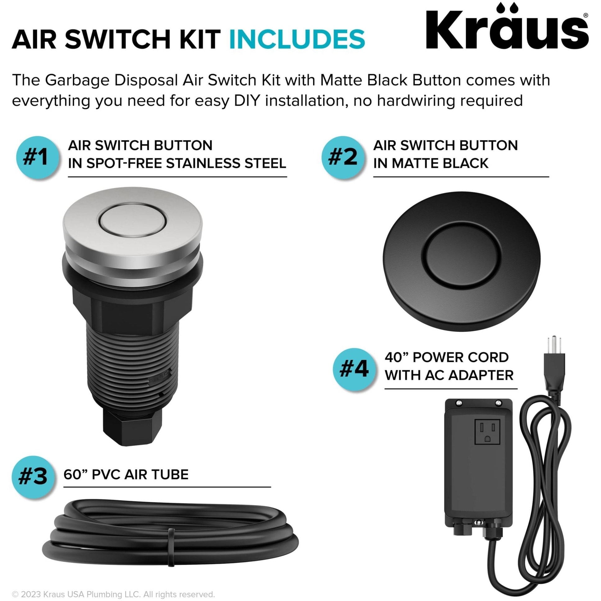 Sink Top Air Switch Kit Garbage Disposal Part By CLEESINK (SHORT/2.5", Black - View #8