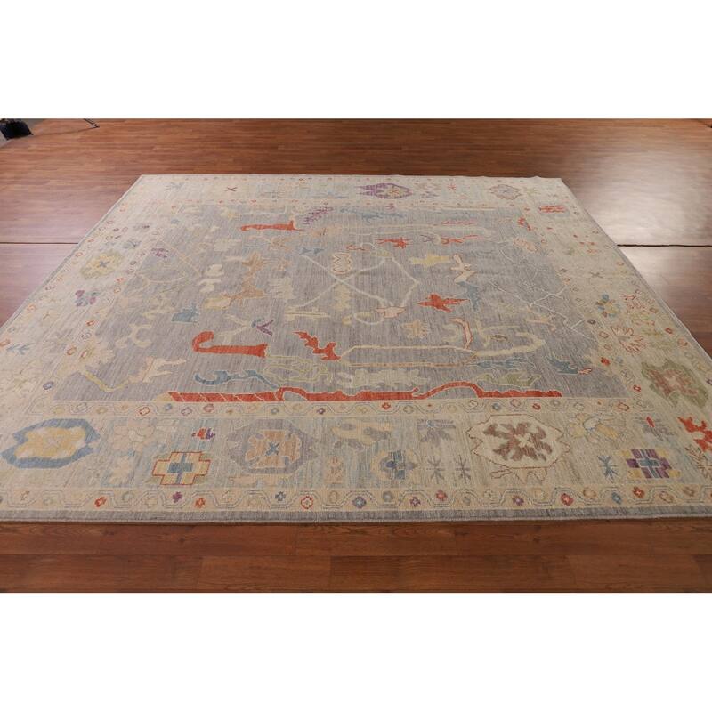 Vegetable Dye Oushak Area Rug Hand-Knotted Grey Wool Carpet - 8'0" x 9'9"
