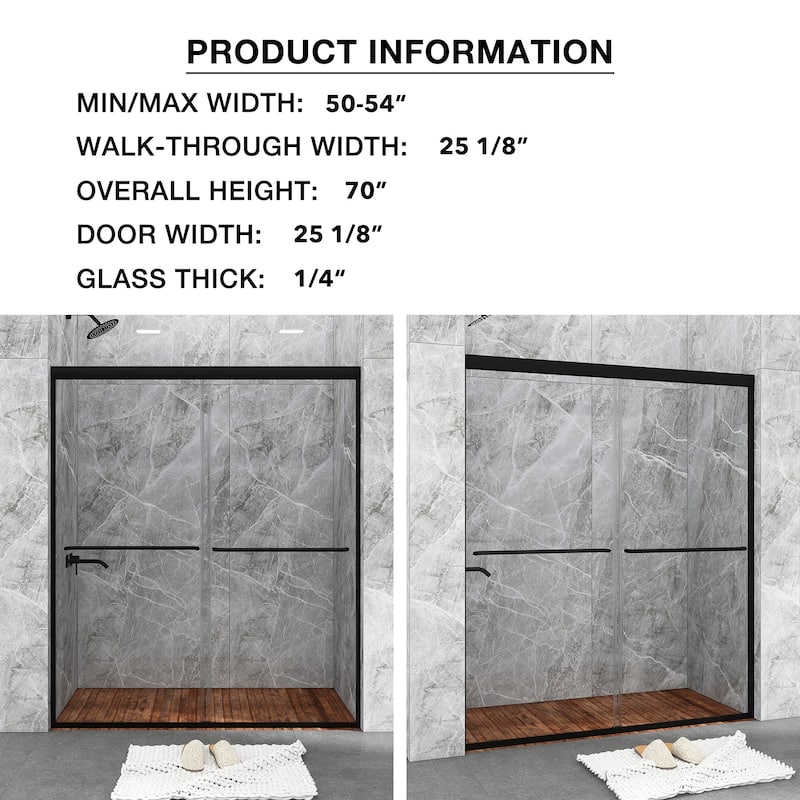 48/54/60 Inch Double Sliding Framed Shower Door with Clear Tempered Glass