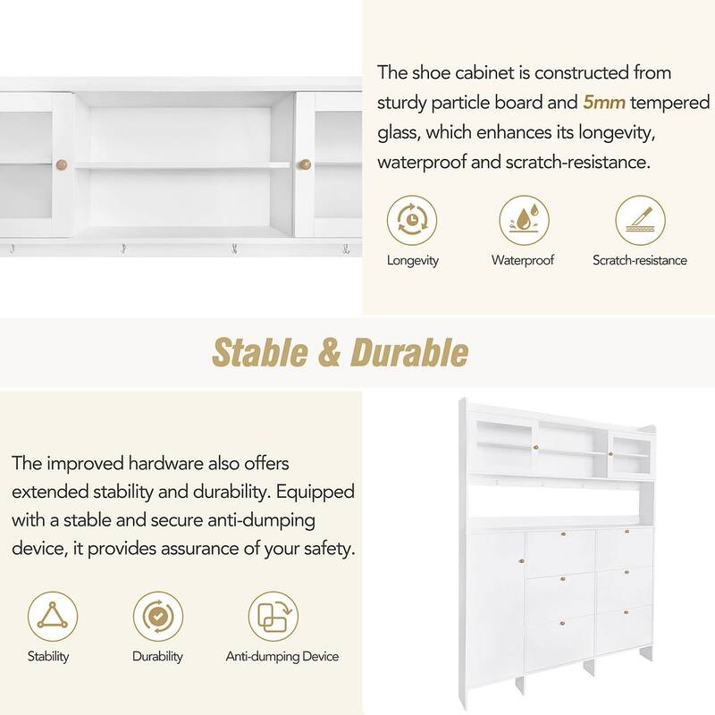 Hall Tree and Shoe Storage Bench with Flip Drawers and Doors