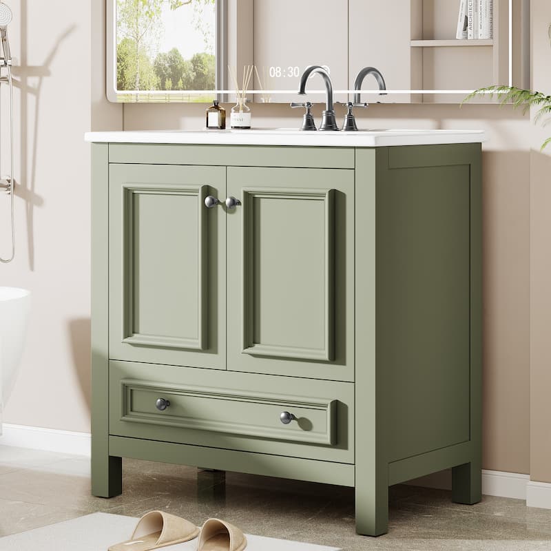 Modern Bathroom Vanity with Sink, Vanity Cabinet with Drawer and Door Organizer