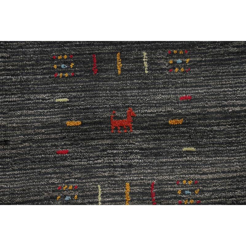 Tribal / Striped Gabbeh Oriental Area Rug Hand-Knotted Wool Carpet - 7'9" x 9'9"