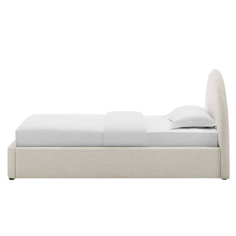 Palmetto Modern Round Headboard Ivory Fabric Upholstered Twin Size Platform Bed