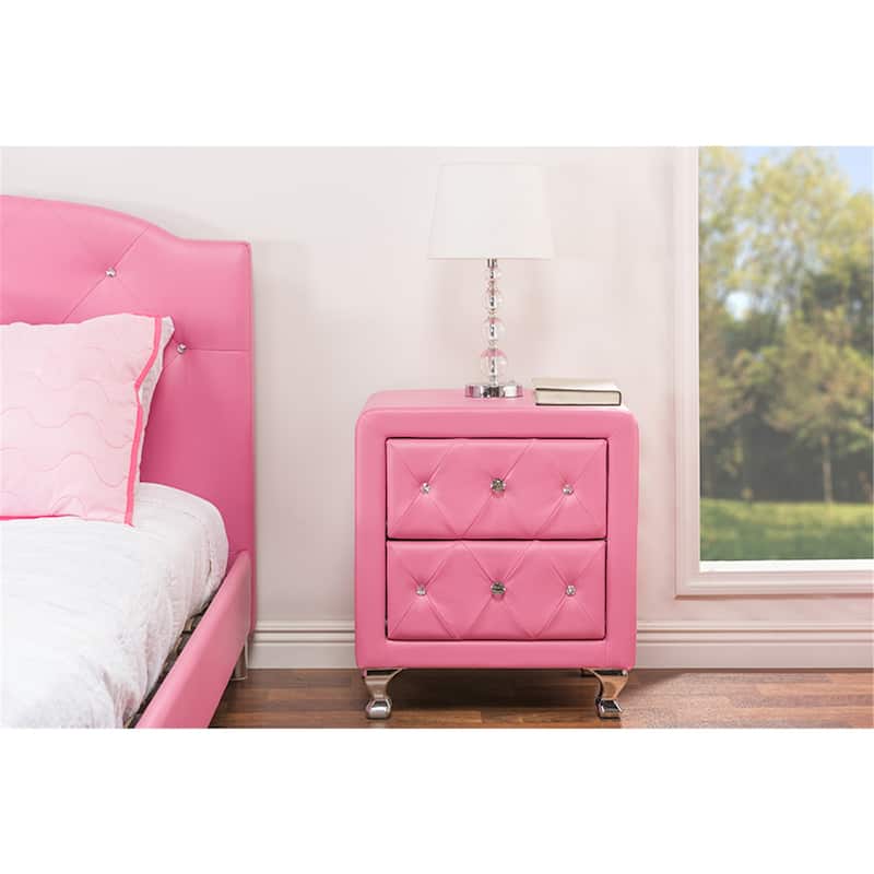 Modern Nightstand with Drawers - Hollywood Regency Style, Metal & Rubberwood, Pink Accent Table