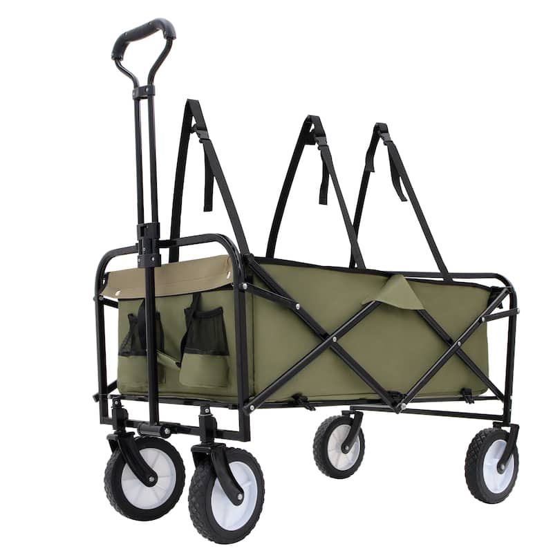 Heavy-Duty All-Terrain Folding Wagon - 360lb Capacity with Storage Straps, Green