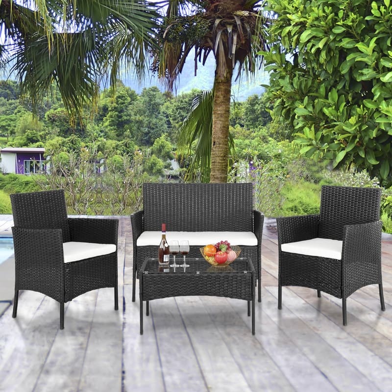 4-Pieces Patio Furniture Sets Rattan Wicker Conversation Set