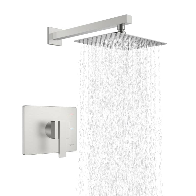 PROOX Wall Mount Square Shower Trim Kit with Single-Spray Shower Head - Brushed Nickel