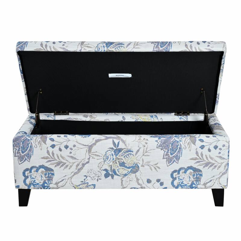 Luxury Storage Ottoman with Floral Patterned Fabric, Soft-Close Hinges, Multi-Functional Footrest & Seat
