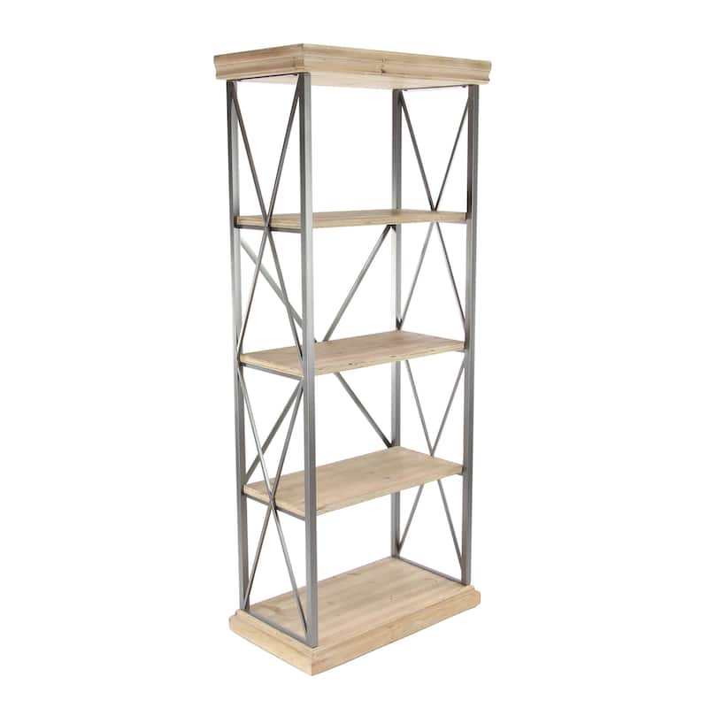 Wood 5 Shelves Shelving Unit - Brown - Roche River Decor - 17"W x 30"L x 72"H