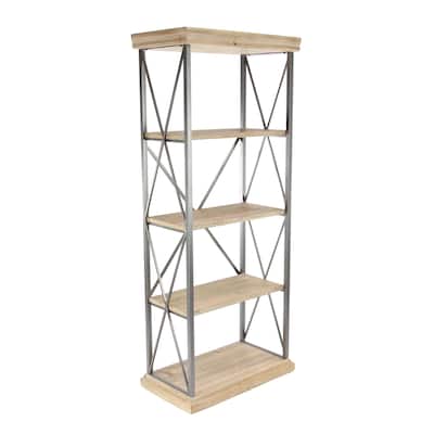 Wood 5 Shelves Shelving Unit - Brown - Roche River Decor - 17"W x 30"L x 72"H