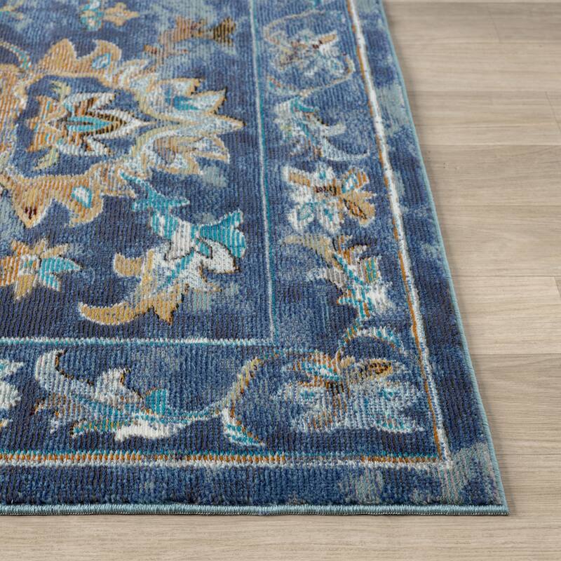 Sevita Gaia Farmhouse Floral Durable Performance Blue Indoor Area Rug
