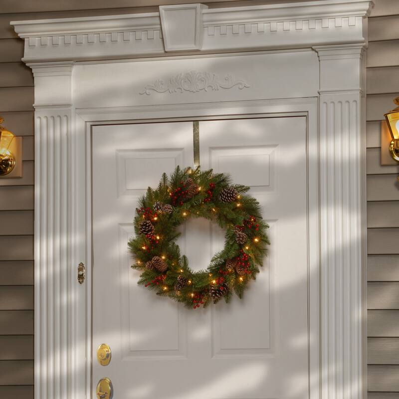 National Tree Company 2 ft. Feel Real Bristle Berry Wreath with Battery Operated LED Lights - 2 ft