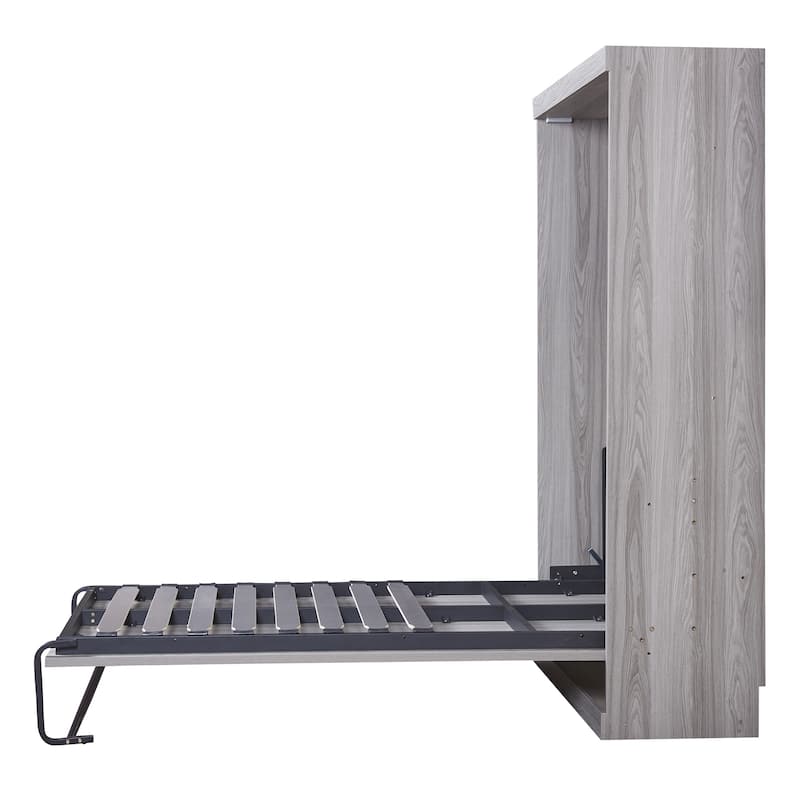 Grey Twin Size MDF and Metal Murphy Bed - Space-Saving Design with Foldable Cabinet