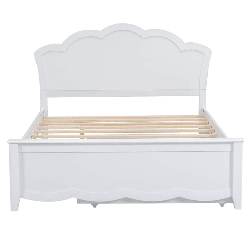 Full Size Wood Platform Bed with Headboard and Twin Size Trundle