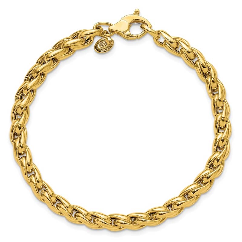 Curata 14k Yellow Gold Italian 7.5" 5mm Solid Squared Wheat Woven Bracelet