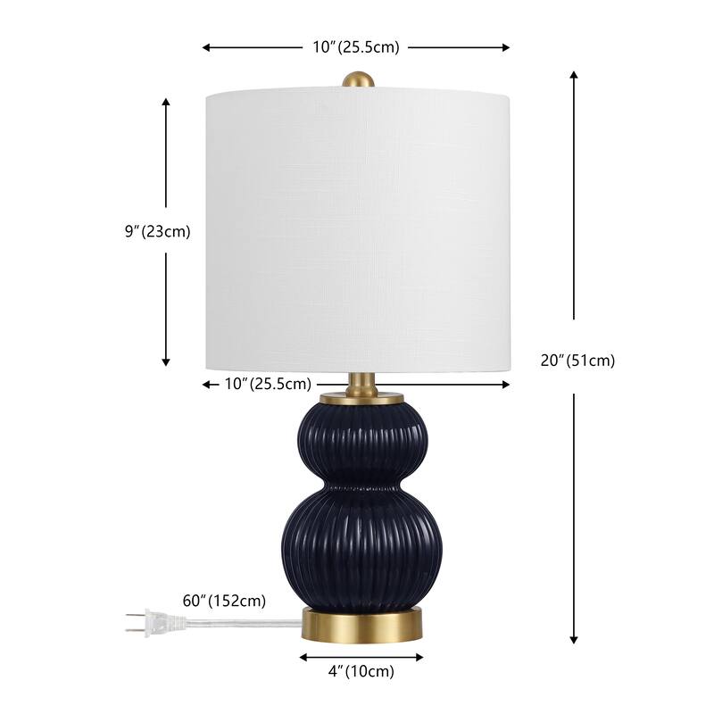 Lorena 20" Ribbed Metal/Glass LED Table Lamp, by JONATHAN Y