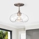 preview thumbnail 1 of 8, Amin Matte Satin Nickel 1-Light Metal & Glass Bowl Shade Semi-Flush Mount