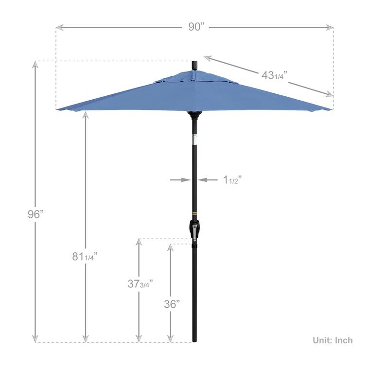 California Umbrella 7.5' Rd. Aluminum Patio Umbrella, Crank Lift with Push Button Tilt, Black Finish, Pacifica Fabric