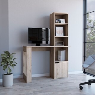 Compact Computer Desk w/ 4-Tier Bookcase & Storage Cabinet - Bed Bath ...