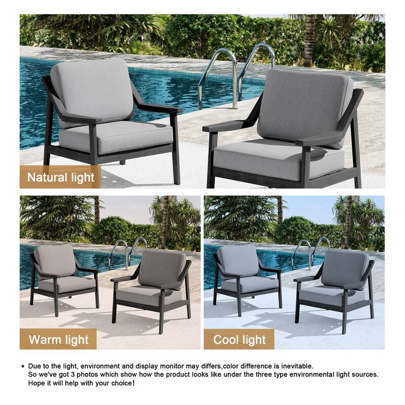 Outdoor Patio Club Chair Arm Lounge Cushion Chair (Set of 2)